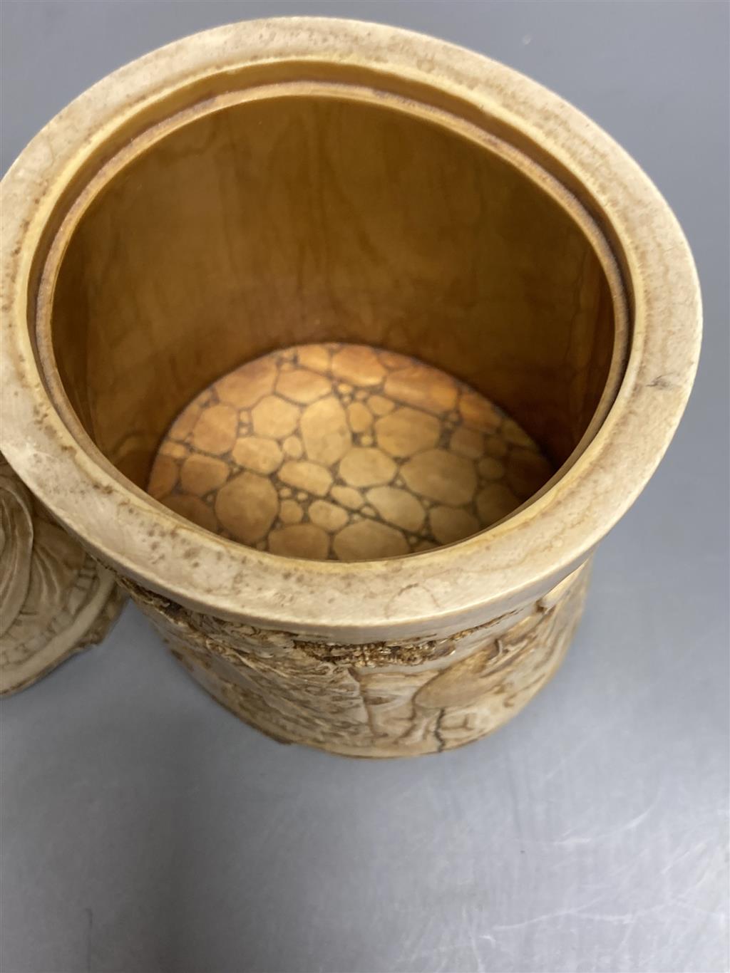 A pair of 19th century Chinese finely carved ivory lidded pots, 12.5cm high and Japanese ceramics